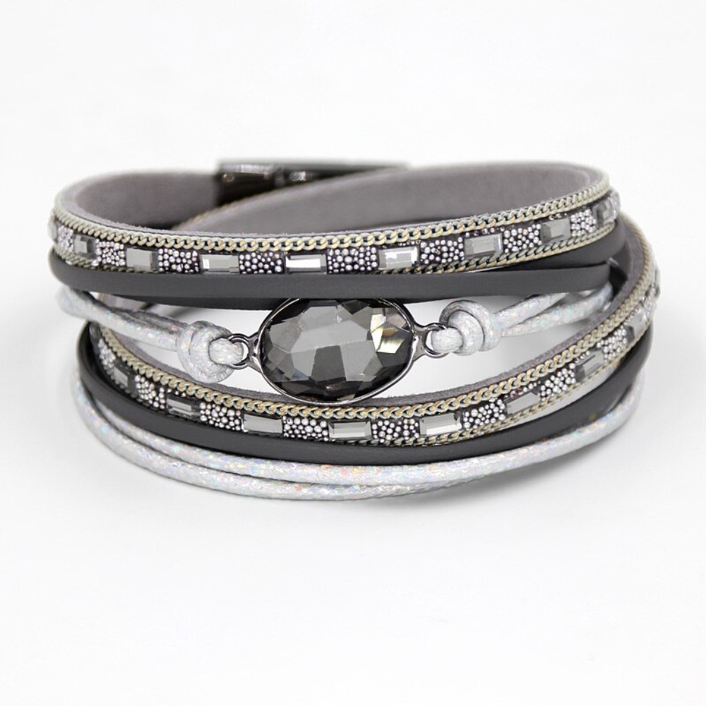 Leather Wrap Bracelet - Grey